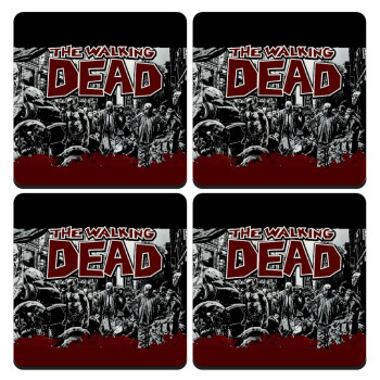 The walking dead comic drawing zombie, ΣΕΤ 4 Σουβέρ ξύλινα τετράγωνα (9cm)