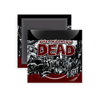 The walking dead comic drawing zombie, Μαγνητάκι ψυγείου τετράγωνο διάστασης 5x5cm