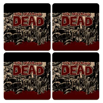 The walking dead comic drawing zombie, ΣΕΤ x4 Σουβέρ ξύλινα τετράγωνα plywood (9cm)