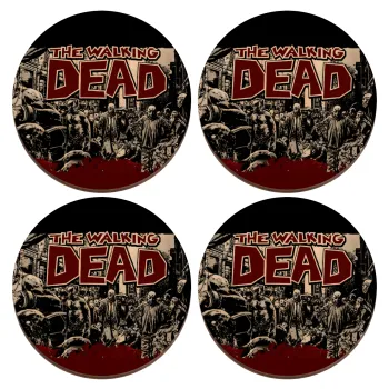 The walking dead comic drawing zombie, ΣΕΤ x4 Σουβέρ ξύλινα στρογγυλά plywood (9cm)