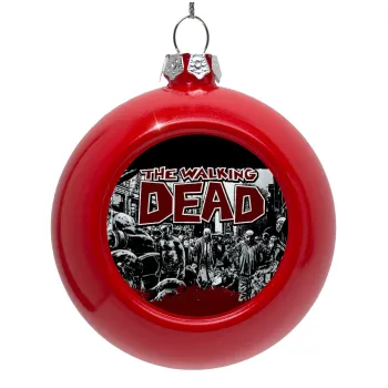 The walking dead comic drawing zombie, Red Christmas tree ornament bauble 8cm
