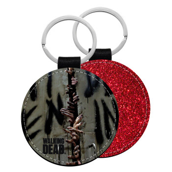 The walking dead hands, Μπρελόκ Δερματίνη, στρογγυλό ΚΟΚΚΙΝΟ (5cm)