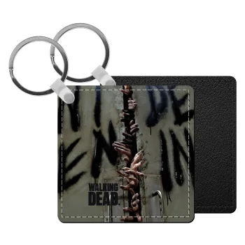 The walking dead hands, Μπρελόκ Δερματίνη, τετράγωνο ΜΑΥΡΟ (5x5cm)