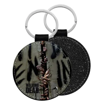 The walking dead hands, Μπρελόκ Δερματίνη, στρογγυλό ΜΑΥΡΟ (5cm)