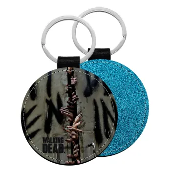 The walking dead hands, Μπρελόκ Δερματίνη, στρογγυλό ΜΠΛΕ (5cm)