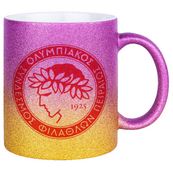 Ολυμπιακός, Κούπα Χρυσή/Ροζ Glitter, κεραμική, 330ml