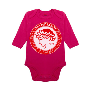 Ολυμπιακός, Μακρυμάνικο βρεφικό φορμάκι, 0-18 μηνών, ΡΟΖ, 100% Organic Cotton