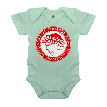 Ολυμπιακός, Βρεφικό φορμάκι μωρού, 0-18 μηνών, mint (Μέντα), 100% Organic Cotton, κοντομάνικο