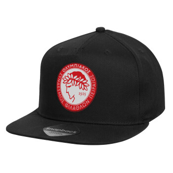 Ολυμπιακός, Καπέλο παιδικό Flat Snapback, Μαύρο (100% ΒΑΜΒΑΚΕΡΟ, ΠΑΙΔΙΚΟ, UNISEX, ONE SIZE)