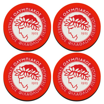 Ολυμπιακός, ΣΕΤ 4 Σουβέρ ξύλινα στρογγυλά (9cm)