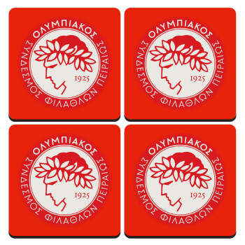 Ολυμπιακός, ΣΕΤ 4 Σουβέρ ξύλινα τετράγωνα (9cm)