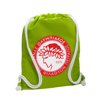 Ολυμπιακός, Τσάντα πλάτης πουγκί GYMBAG LIME GREEN, με τσέπη (40x48cm) & χονδρά κορδόνια