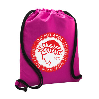 Ολυμπιακός, Τσάντα πλάτης πουγκί GYMBAG Φούξια, με τσέπη (40x48cm) & χονδρά κορδόνια