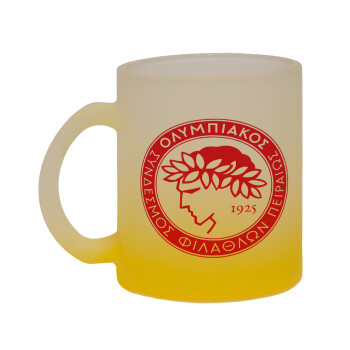 Ολυμπιακός, Κούπα γυάλινη δίχρωμη με βάση το κίτρινο ματ, 330ml