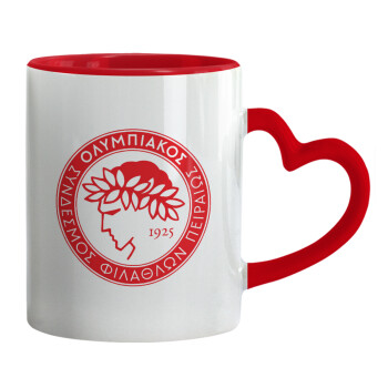 Ολυμπιακός, Mug heart red handle, ceramic, 330ml