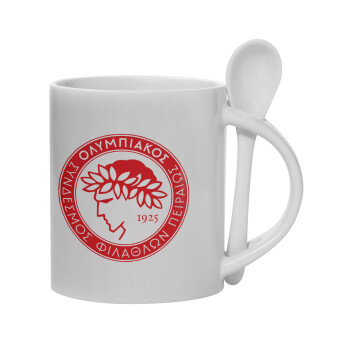 Ολυμπιακός, Ceramic coffee mug with Spoon, 330ml (1pcs)