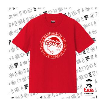Ολυμπιακός, Κλασικό T-Shirt, διπλής ραφής, χωρίς πλευρικές ραφές ΚΟΚΚΙΝΟ από 100% βαμβάκι. Vegan & OEKO-TEX πιστοποιημένο.