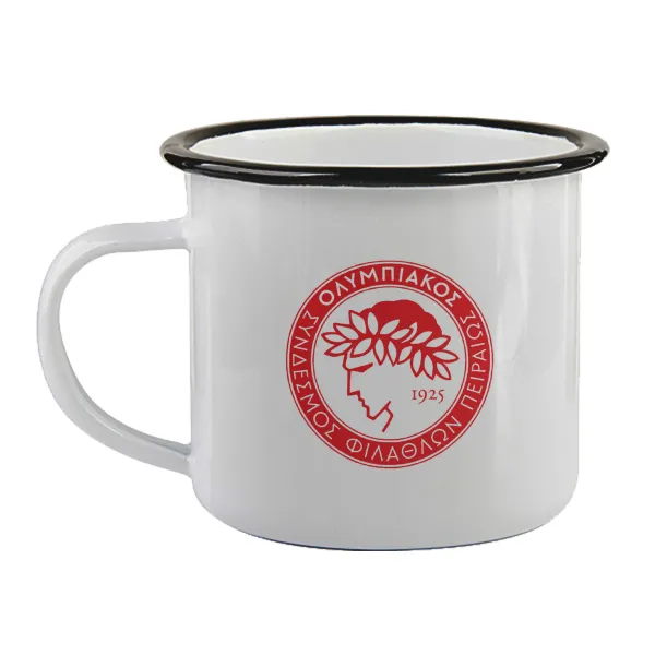 Ολυμπιακός — Enamel mug with black rim, 360ml
