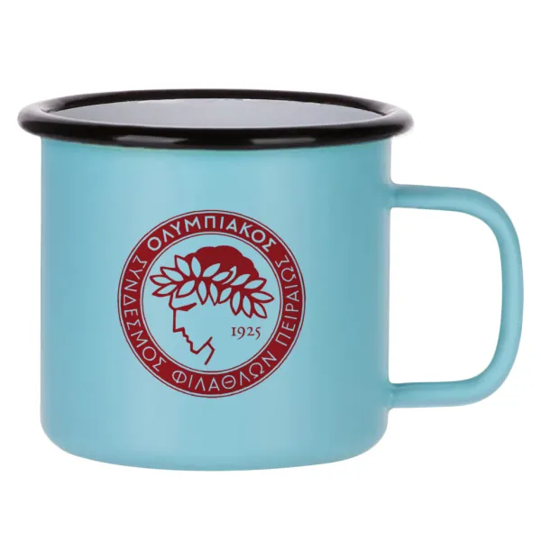 Ολυμπιακός — Metal enamel mug, matte light blue, 360ml