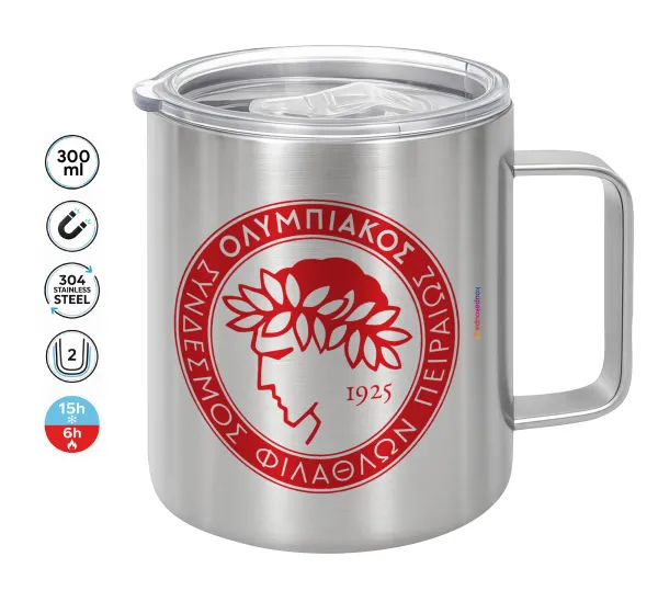 Ολυμπιακός — Double-walled stainless steel mug 300ml with temperature-retaining lid