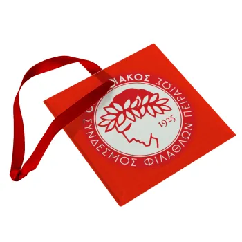 Ολυμπιακός, Christmas ornament, glass square ornament 9x9cm