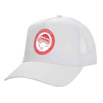Ολυμπιακός, Καπέλο Ενηλίκων Structured Trucker, με Δίχτυ, ΛΕΥΚΟ (100% ΒΑΜΒΑΚΕΡΟ, ΕΝΗΛΙΚΩΝ, UNISEX, ONE SIZE)
