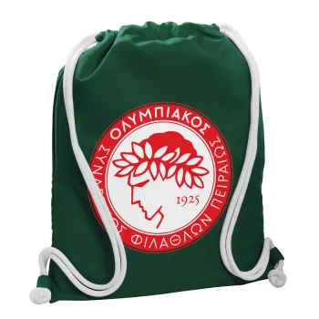Ολυμπιακός, Backpack pouch GYMBAG BOTTLE GREEN, with pocket (40x48cm) & thick white cords
