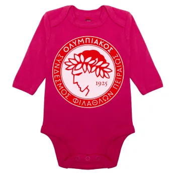 Ολυμπιακός, Μακρυμάνικο βρεφικό φορμάκι, 0-18 μηνών, ΡΟΖ, 100% Organic Cotton