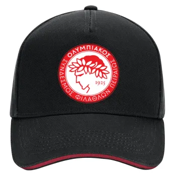 Ολυμπιακός, DRILL Adult Ultimate Hat BLACK/RED, (100% COTTON, ADULT, UNISEX, ONE SIZE)