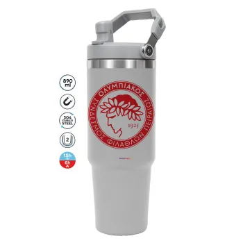 Ολυμπιακός, ΓΚΡΙ χρώματος Θερμός Ανοξείδωτο 890ml (30oz) με χερούλι