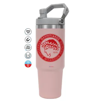 Ολυμπιακός, Pink color, 890ml (30oz) stainless Steel Tumbler with Handle