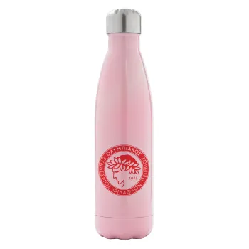 Ολυμπιακός, Μεταλλικό παγούρι θερμός Ροζ Ιριδίζον (Stainless steel), διπλού τοιχώματος, 500ml