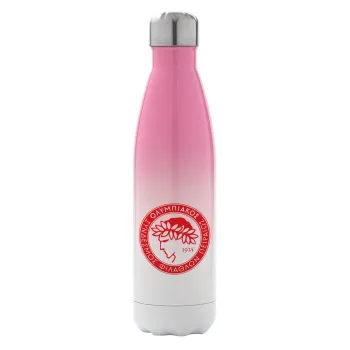 Ολυμπιακός, Metal mug thermos Pink/White (Stainless steel), double wall, 500ml