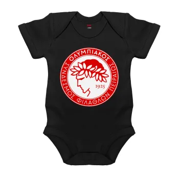 Ολυμπιακός, Βρεφικό φορμάκι μωρού, 0-18 μηνών, ΜΑΥΡΟ, 100% Organic Cotton, κοντομάνικο