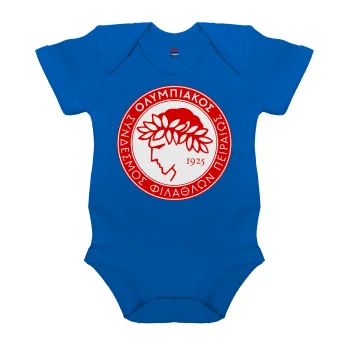 Ολυμπιακός, Βρεφικό φορμάκι μωρού, Μπλε Κοβαλτίου, 100% Organic Cotton, κοντομάνικο