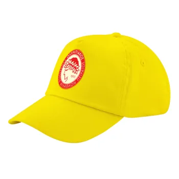 Ολυμπιακός, Καπέλο παιδικό Baseball, 100% Βαμβακερό Twill, Κίτρινο (ΒΑΜΒΑΚΕΡΟ, ΠΑΙΔΙΚΟ, UNISEX, ONE SIZE)