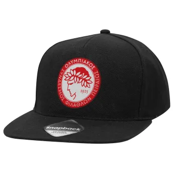 Ολυμπιακός, Καπέλο Ενηλίκων Flat Snapback Μαύρο, (100% ΒΑΜΒΑΚΕΡΟ TWILL, ΕΝΗΛΙΚΩΝ, UNISEX, ONE SIZE)