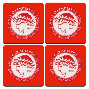 Ολυμπιακός, ΣΕΤ 4 Σουβέρ ξύλινα τετράγωνα (9cm)