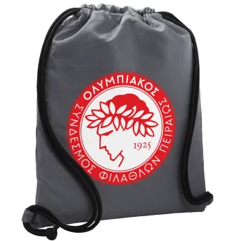 Ολυμπιακός, Backpack pouch GYMBAG GREY, with pocket (40x48cm) & thick cords