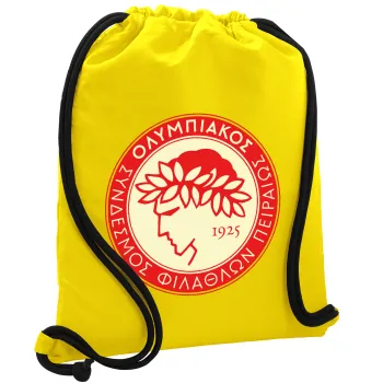 Ολυμπιακός, Backpack pouch GYMBAG Yellow, with pocket (40x48cm) & thick cords