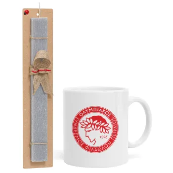 Ολυμπιακός, Easter Set, Ceramic Cup (330ml) & Easter aromatic flat candle (30cm) (GRAY)