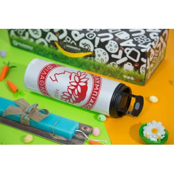 Ολυμπιακός, Πασχαλινή Λαμπάδα με Travel Tumbler θερμό με διπλό καπάκι (600ml, BPA free) & κερί αρωματικό πλακέ (30cm) (ΤΙΡΚΟΥΑΖ)