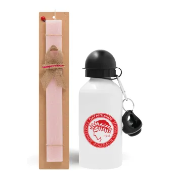 Ολυμπιακός, Easter Set, metallic aluminum bottle (500ml) & aromatic flat Easter candle (30cm) (PINK)