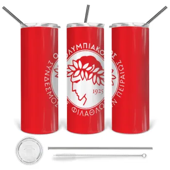 Ολυμπιακός, Tumbler ποτήρι θερμό από ανοξείδωτο ατσάλι 600ml, με μεταλλικό καλαμάκι & βούρτσα καθαρισμού