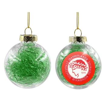 Ολυμπιακός, Transparent Christmas tree ball ornament with green filling 8cm