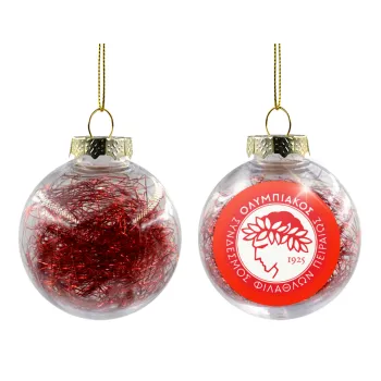 Ολυμπιακός, Transparent Christmas tree ball ornament with red filling 8cm